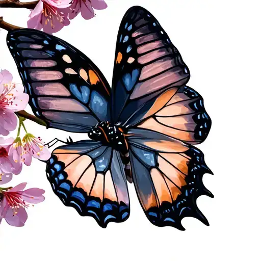 Butterfly With Cherry Blossoms