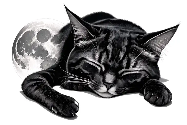 Blac Cat Sleeping Moon