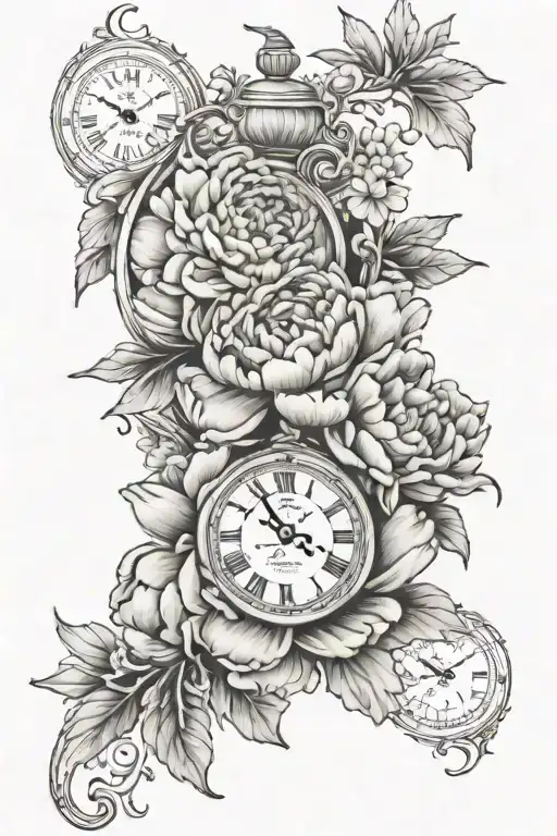 Peony Flower And Clock