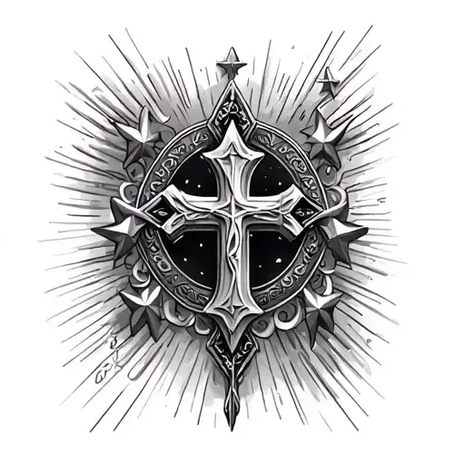 Religion Cristianism Christian Cross With Stars Around
