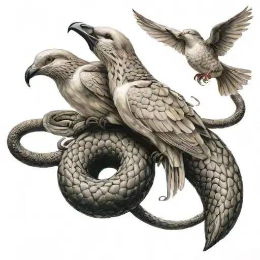 Doves Escaping The Mouth Of A Coiling Snake