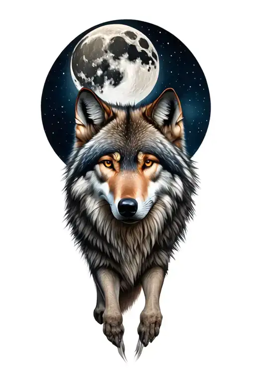 Wolf Nature Moon Merging Together