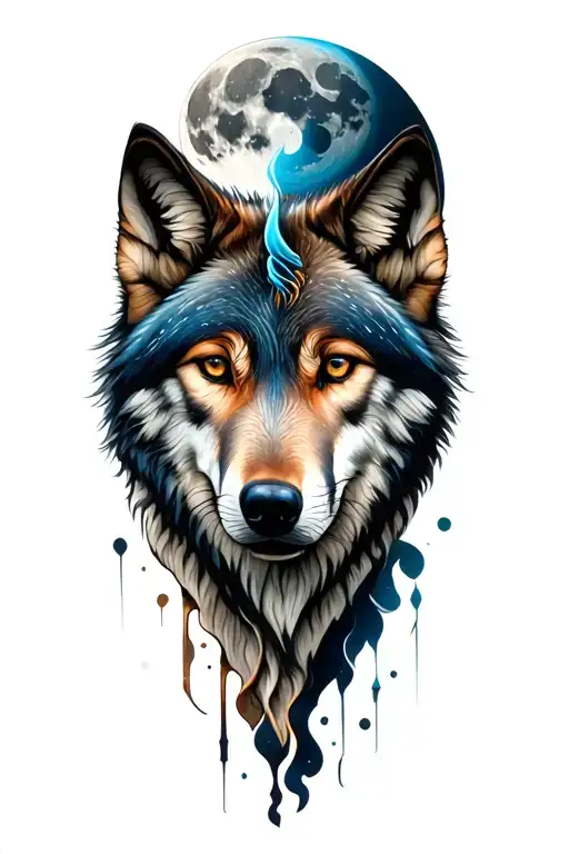 Wolf Nature Moon Merging Together