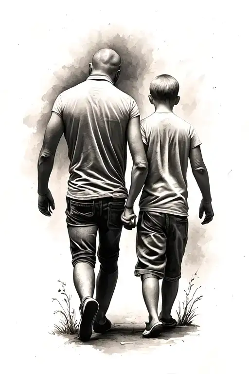 Father And Son Holding Hand And Walking Away