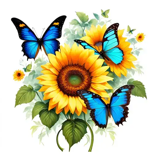 Sunflowers And Butterflies Flying