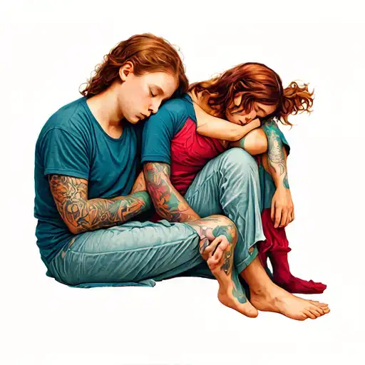 Sleeping Person And Awake Person Sitting