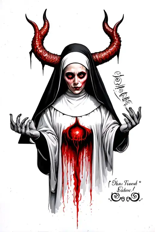 Horror Nun Holding Devil Horns Holding