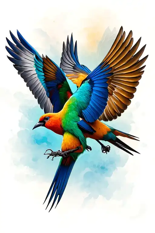 Three Birds Flyy And Interact With Themself