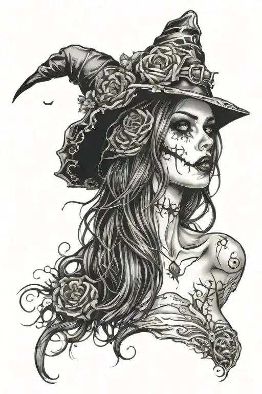 Portrait Of A Sexy Girl In Halloween Atmosphere In Realistic Style