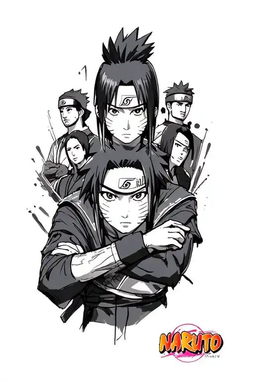 Sketch Of Color Tattoo Glance Of Uchiha With All Participants From Anime Naruto