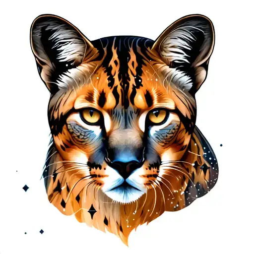 Small Mountain Lion Face With Pisces Constellation