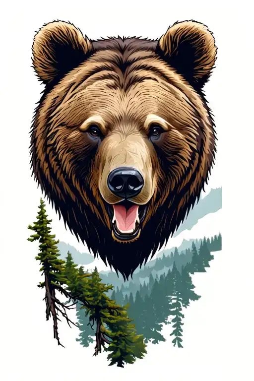 Bear Head And Forrested Tree Line