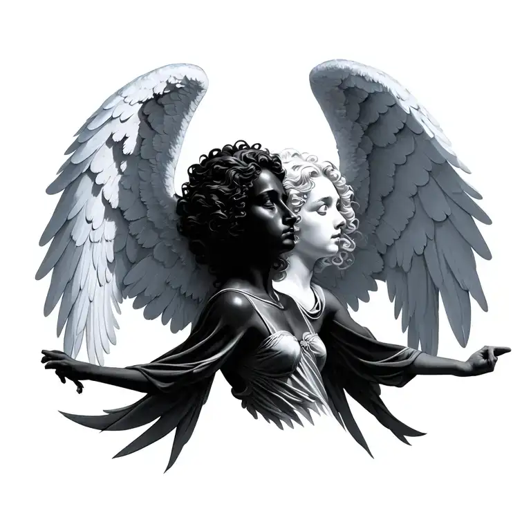 Angel Flying With Two Faces One Black And One White