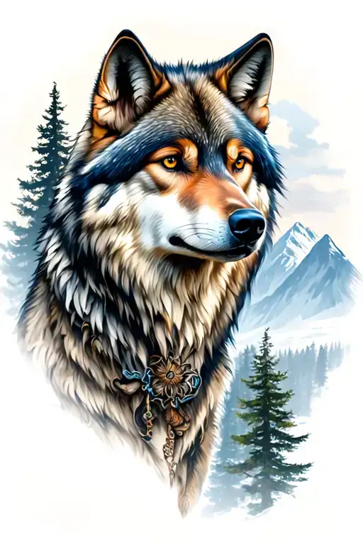 Wolf And Mountains And Trees