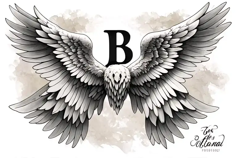 Letter B With Angle Wings Spread