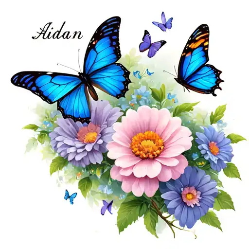 Flowers And Butterflies Fluttering With The Name Aidan