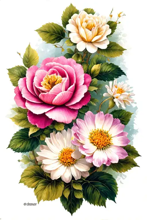 A Camellia An Aster And A Mayflower
