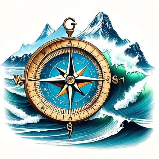 Compass Mountains And Waves