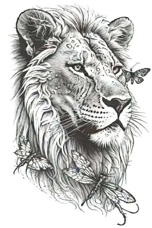 Lion With A Dragonfly On His Nose