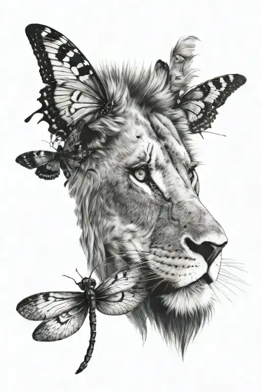 Lion With A Dragonfly On His Nose