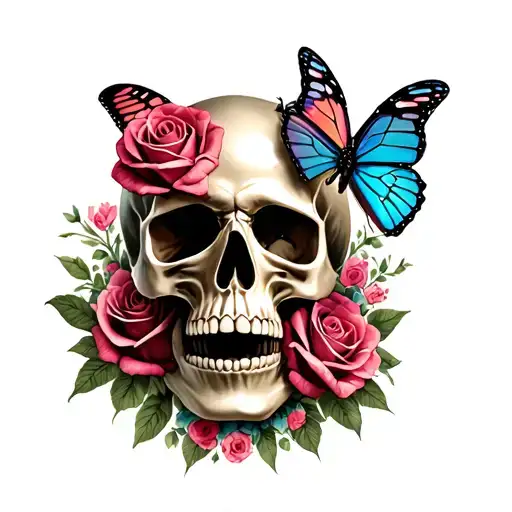 Skull And Roses And Butterflies
