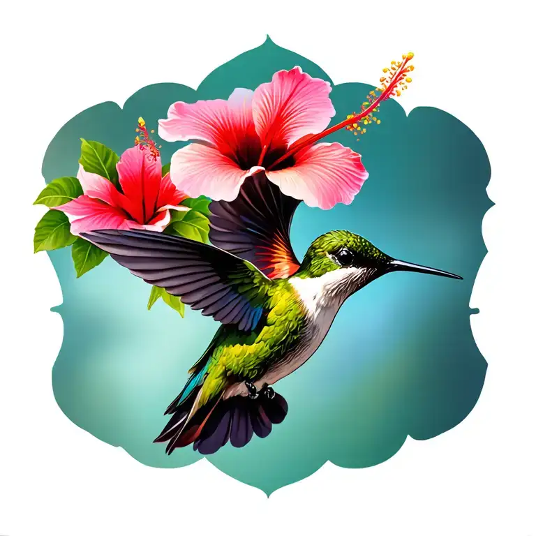 Humming Bird With Hibiscus Flowers
