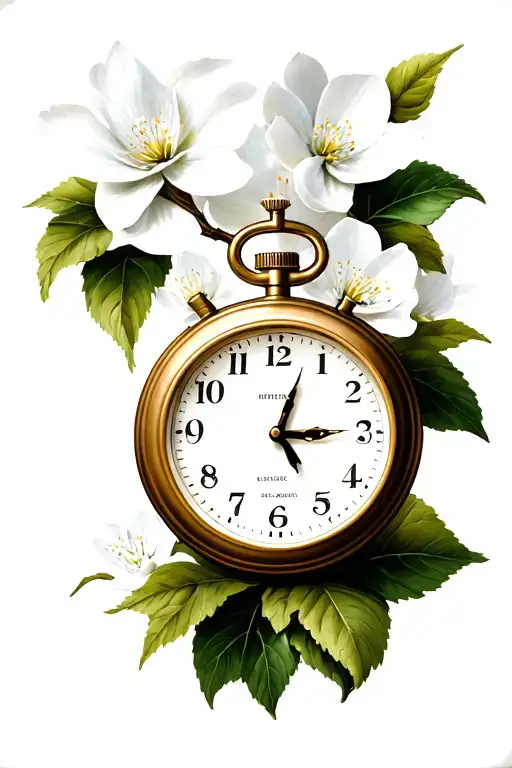 Stop Watch With Time And Dogwood Flower Blooming