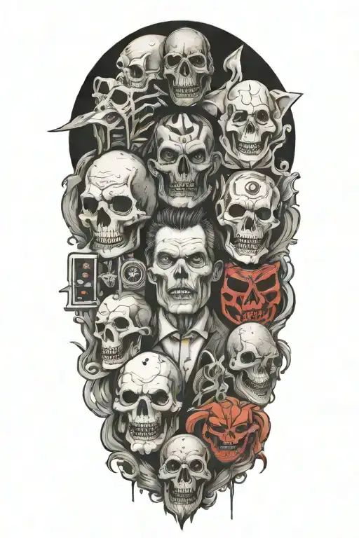 Horror Movie Inspired Tattoo Featuring Iconic Symbols