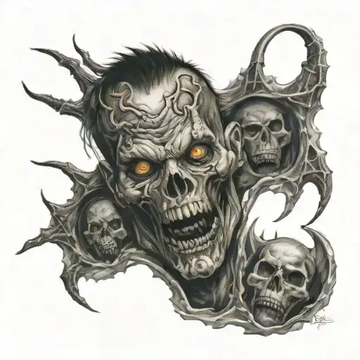 Half Sleeve Tattoo With A Horror Theme