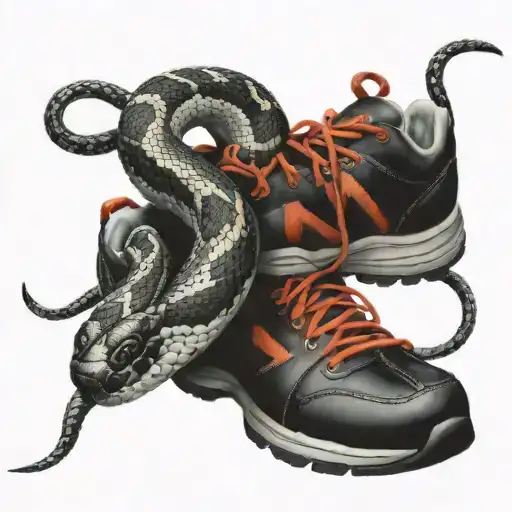 A Snake Intertwined With A Running Shoe In A Realism Style