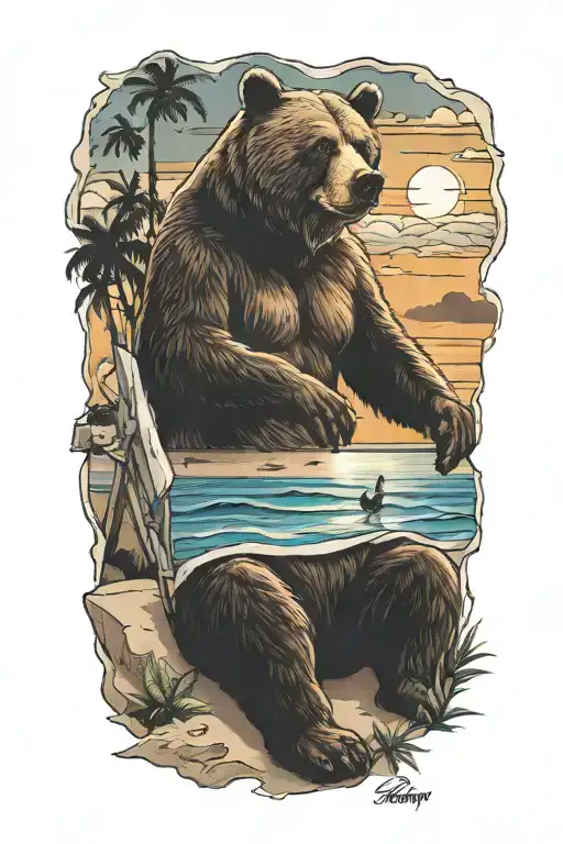 Papa Bear Chilling At The Beach Sunset