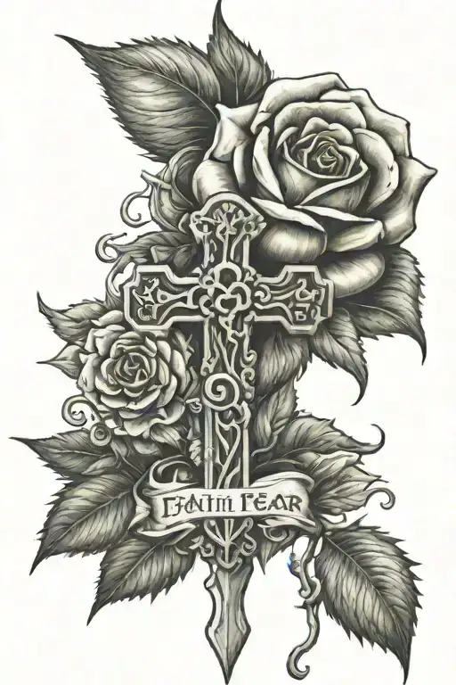 Faith Over Fear With Cross And A Rose Or Sunflower