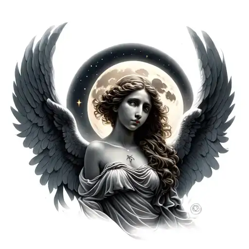 Angel With Moon Dark