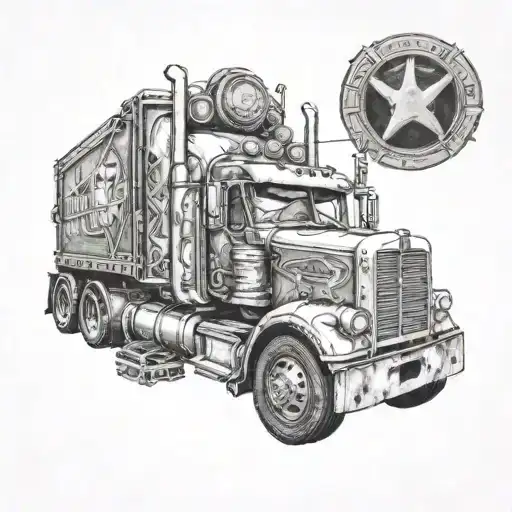 A Realism Tattoo Of An Old School Semi Truck Adorned With Warhammer 40K Symbols