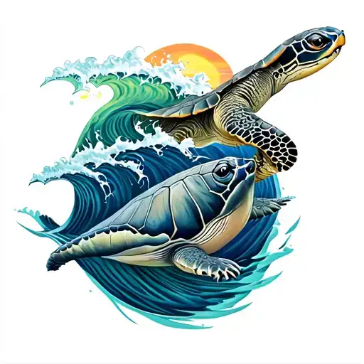 Waves A Turtle And A Wale