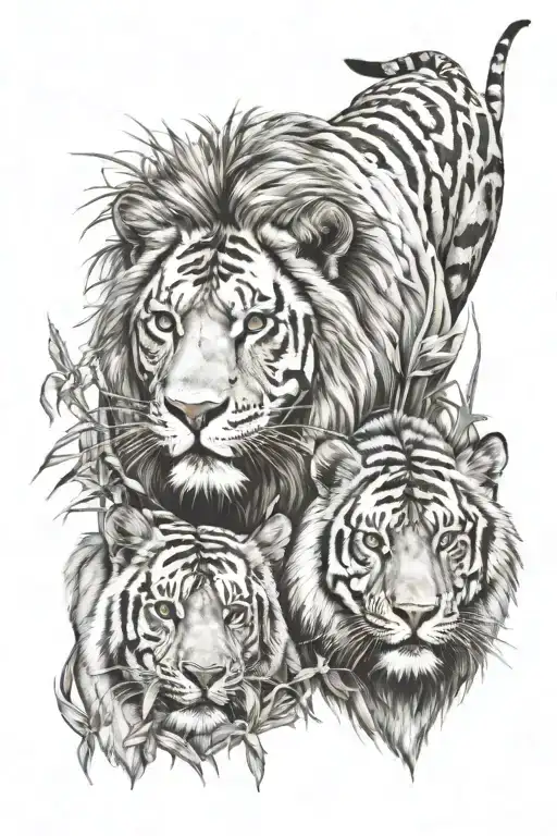 Lion And Tiger Stalking Prey Detailed