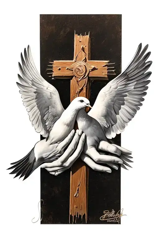 Dove Crosses And Hands Joining Together
