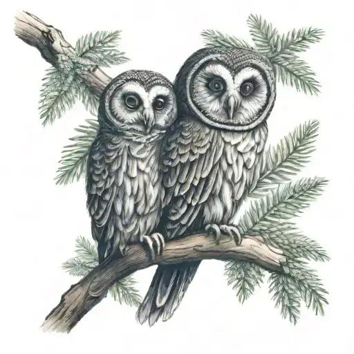 Owl Hugging Sloth Evergreen Tree Branch