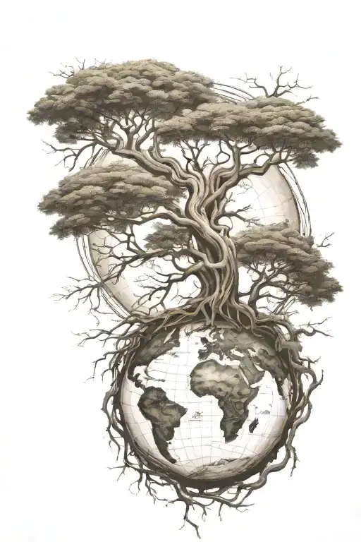 Tree With Roots Reaching Around The Earth Inside