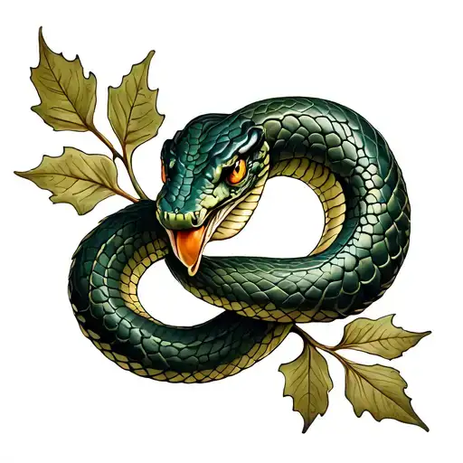 Dainty Serpent With Oak Leaves Intertwined