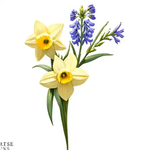 Hawthorne Daffodil And Larkspur Flowers Intertwined