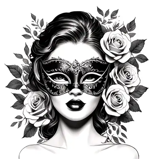 Woman With Masquerade Mask And Roses