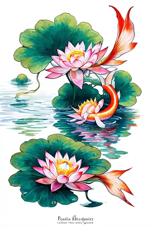 Koifish Lotus Flower Intertwined