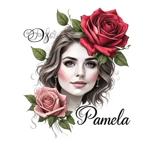 Creat A Tattoo With The Name Pamela And Add Roses