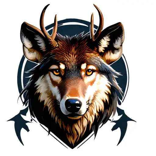 Tengri Symbol And A Wolf Head And A Deer Head