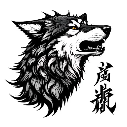 Tengri Symbol And A Wolf Howling