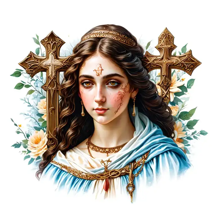 A Christian Cross With A A Woman Dressed