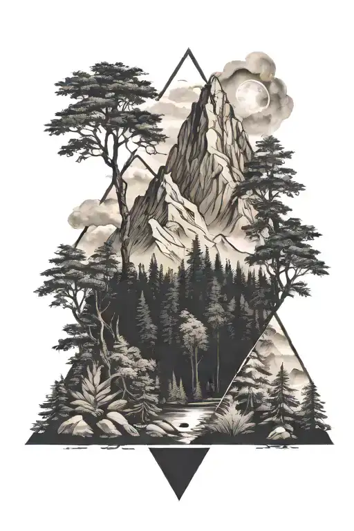 Forest With Mountain Background Black