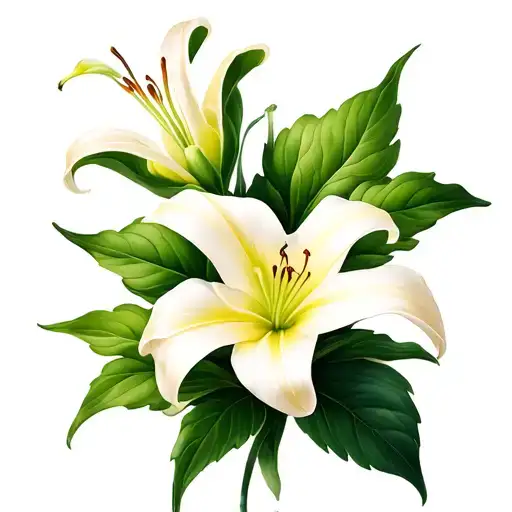 Lilly Flowers With Soft Smooth Shading And Green Leaves