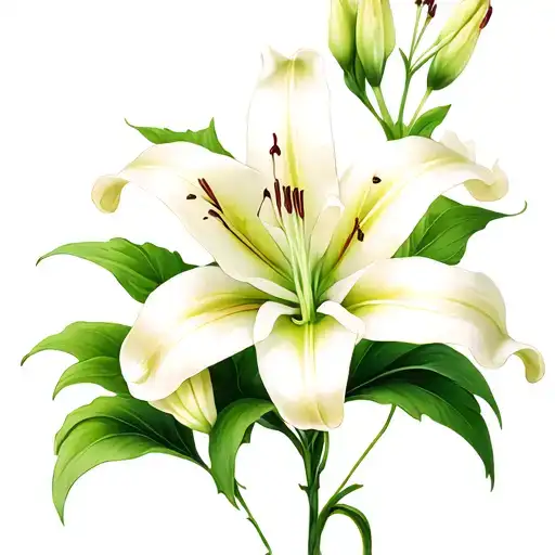 Lilly Flowers With Soft Smooth Shading And Green Leaves